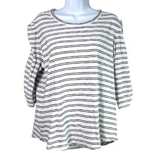 Veronica Beard Waldorf Striped Ruched-Sleeve Tee Sz XL Preppy Coastal Old Money